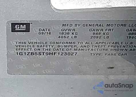 2017 Chevrolet Malibu Ls z USA, uszkodzony, nr VIN 1G1ZB5ST9HF123027